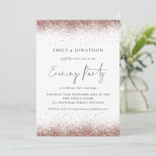 Rose Gold Glitzer Borders Wedding Abend Einladung (Stehend Vorderseite)