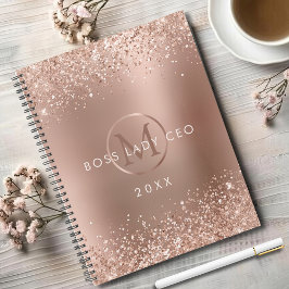 Rose Gold Glitzer Boss Lady CEO Monogram Planer