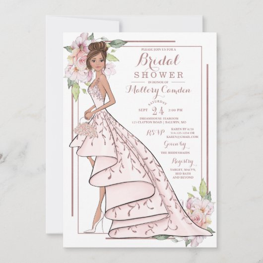 Rose Gold Glitzer Brautdusche Einladung (Vorderseite)