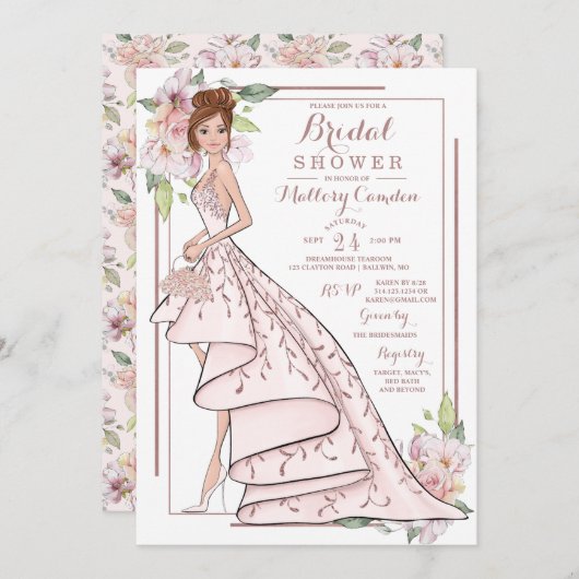 Rose Gold Glitzer Brautdusche Einladung (Vorne/Hinten)