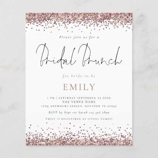 Rose Gold Glitzer Bridal Brunch Einladung (Vorderseite)