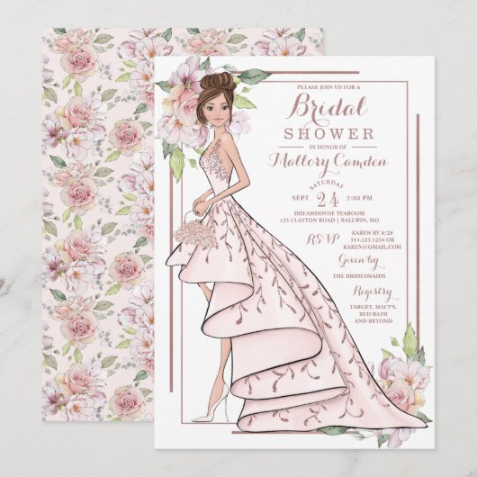 Rose Gold Glitzer Bride Bridal Dusche Einladung (Vorne/Hinten)