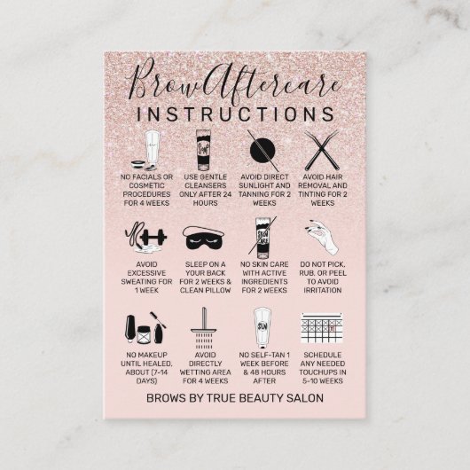 Rose Gold Glitzer Brows Aftercare-Symbol Visitenkarte (Vorderseite)