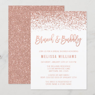 Rose Gold Glitzer Brunch and Bubbly Brautparty Einladung