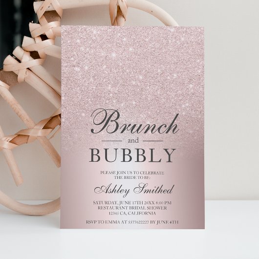 Rose Gold Glitzer Brunch-Brautparty Einladung