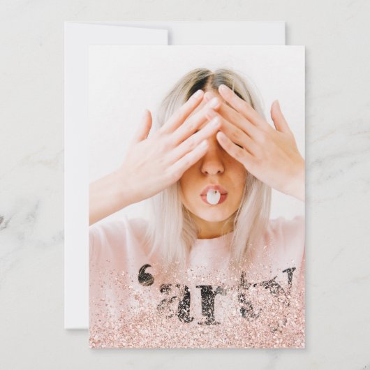 Rose Gold Glitzer Buchstaben Folie Foto Abschluss Einladung (Rückseite)