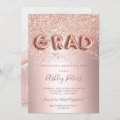 Rose Gold Glitzer Buchstaben Folie Foto Abschluss Einladung (Vorne/Hinten)