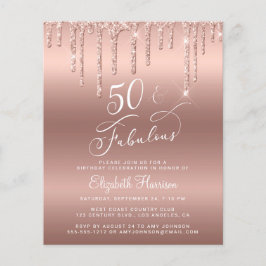 Rose Gold Glitzer Budget 50. Geburtstag Einladung Flyer