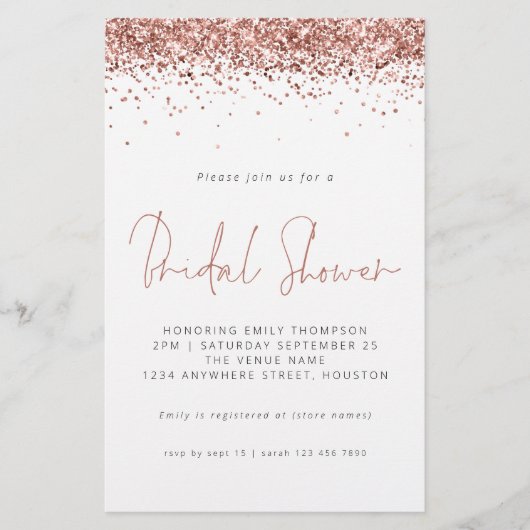 Rose Gold Glitzer Budget Brautparty Einladung (Vorderseite)