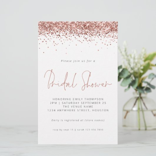 Rose Gold Glitzer Budget Brautparty Einladung (Stehend Vorderseite)