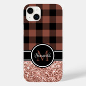 Rose Gold Glitzer Buffalo Kariert Monogram Case-Mate iPhone Hülle (Rückseite)