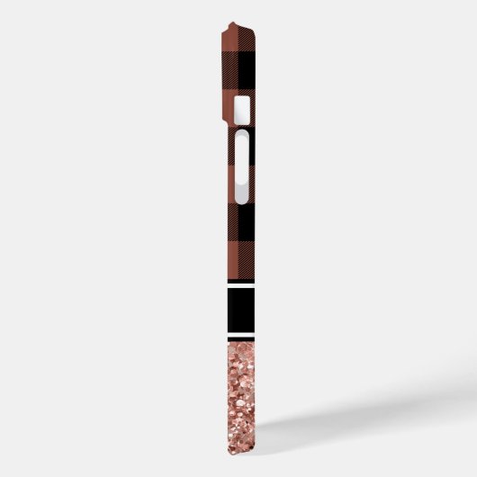 Rose Gold Glitzer Buffalo Kariert Monogram Case-Mate iPhone Hülle (Rückseite / Links)