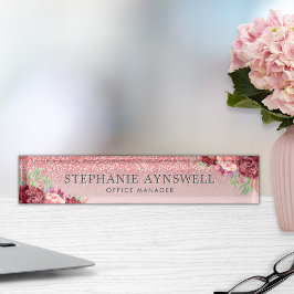 Rose Gold Glitzer Burgundy Blush Namensplakette