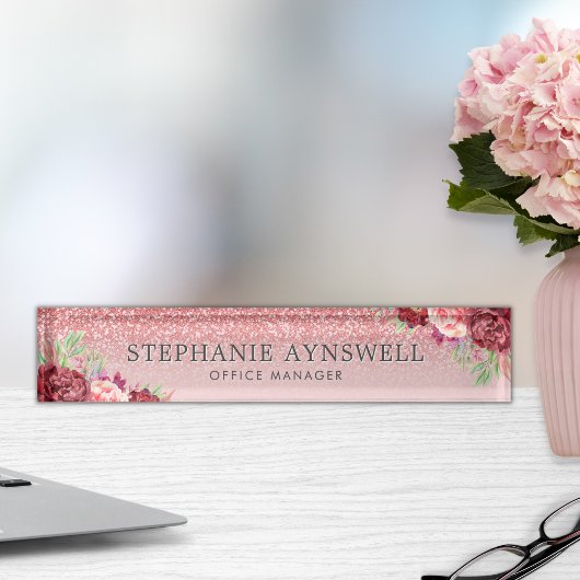 Rose Gold Glitzer Burgundy Blush Namensplakette