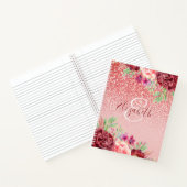 Rose Gold Glitzer Burgundy Floral Personalisiert Notizblock (Innenseite)