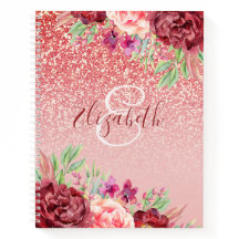 Rose Gold Glitzer Burgundy Floral Personalisiert