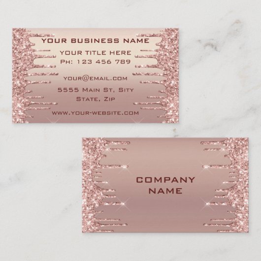 Rose Gold Glitzer Business Card Design Ihre eigene Visitenkarte (Vorne/Hinten)