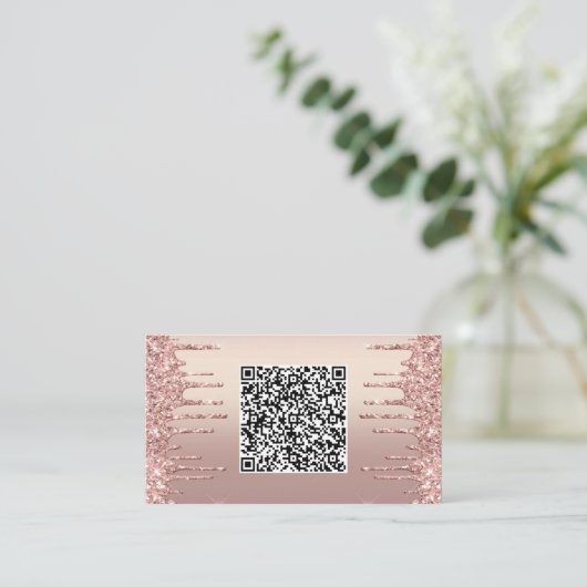 Rose Gold Glitzer Business Card mit QR Code Visitenkarte (Stehend Vorderseite)