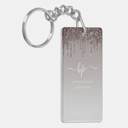 Rose Gold Glitzer Business-Mitarbeiter Einheitlich Schlüsselanhänger (Vorderseite links)