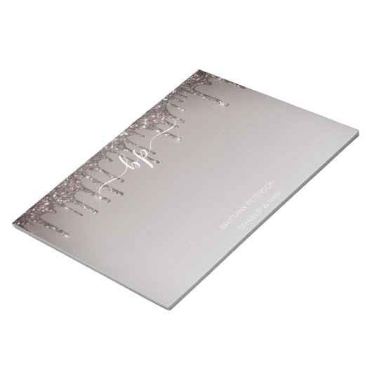 Rose Gold Glitzer Business Staff Monogram Notizblock (angewinkelt)