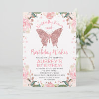 Rose Gold Glitzer Butterfly Kisses Birthday Wünsch