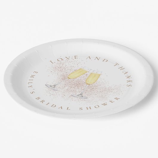 Rose Gold Glitzer Champagne Flutes Brautparty Pappteller (Schrägansicht)