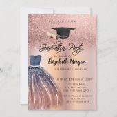 Rose Gold Glitzer Chic Dress Grad Cap Abschluss Einladung (Vorderseite)