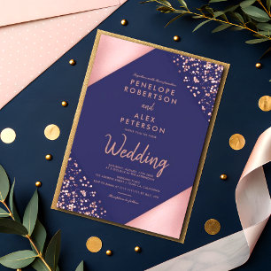 Rose Gold Glitzer Chic Geometric Stripes Hochzeit Einladung