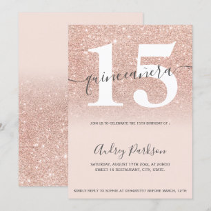 Rose Gold Glitzer Chic Rosa Quinceanera Einladung