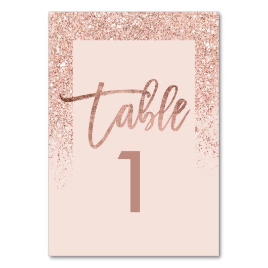 Rose Gold Glitzer Chic Rosa Tischnummer (Vorderseite)