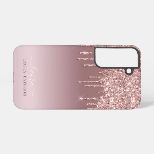 Rose Gold Glitzer Chic-Skript mit Monogramm Samsung Galaxy Hülle (Rückseite (Horizontal))