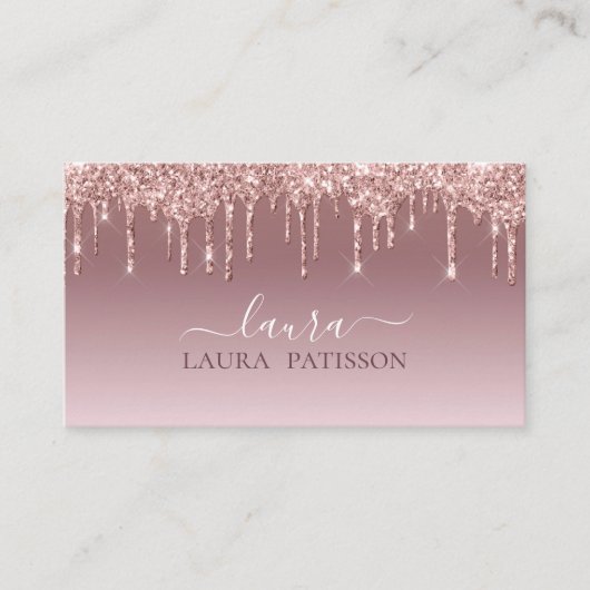 Rose Gold Glitzer Chic-Skript mit Monogramm Visitenkarte (Vorderseite)