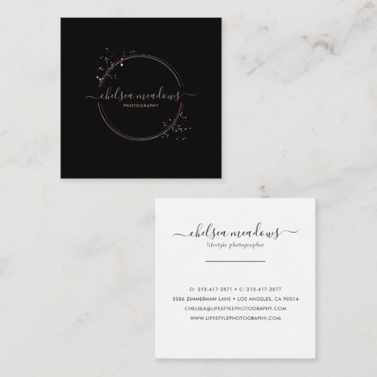Rose Gold Glitzer Circle Logo-Visitenkarte Quadratische Visitenkarte (Vorne/Hinten)
