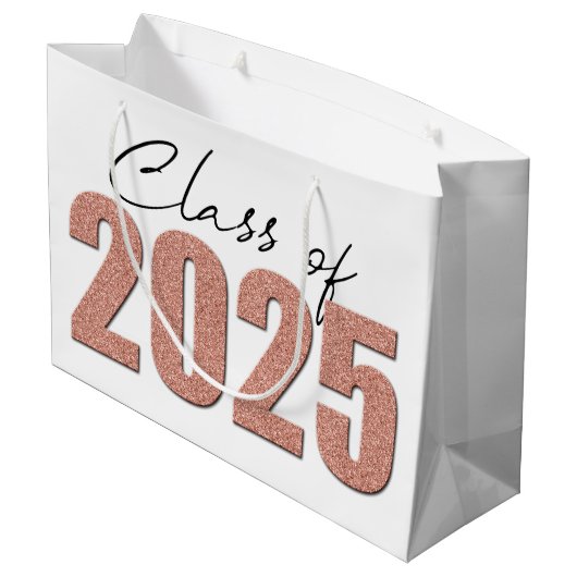 Rose Gold Glitzer Class 2025 Große Geschenktüte (Rückseite Schrägansicht)
