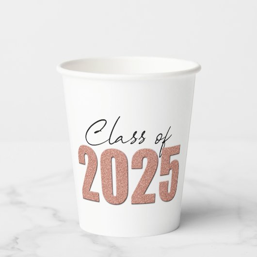 Rose Gold Glitzer Class 2025 Pappbecher (Rückseite)