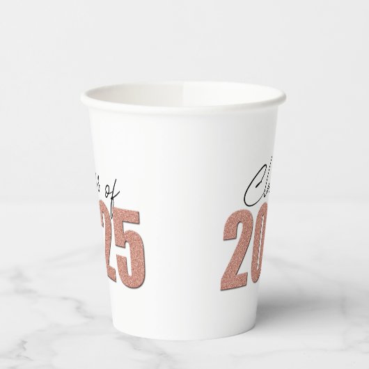 Rose Gold Glitzer Class 2025 Pappbecher (Links)