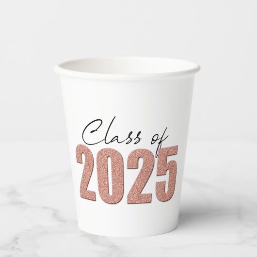 Rose Gold Glitzer Class 2025 Pappbecher (Vorderseite)