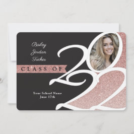 Rose Gold Glitzer Class of 2022 Foto Abschluss Ankündigung
