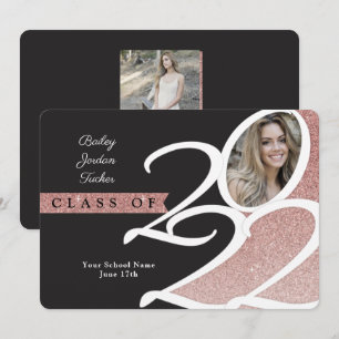 Rose Gold Glitzer Class of 2022 Foto Abschluss Ankündigung