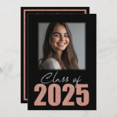 Rose Gold Glitzer Class of 2025 Foto Open House Einladung (Vorne/Hinten)