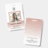 Rose Gold Glitzer Company Security ID Foto Name Ausweis (Vorder- & Rückseite)