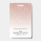 Rose Gold Glitzer Company Security ID Foto Name Ausweis (Rückseite)