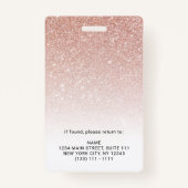 Rose Gold Glitzer Company Security ID Foto Name Ausweis (Rückseite)