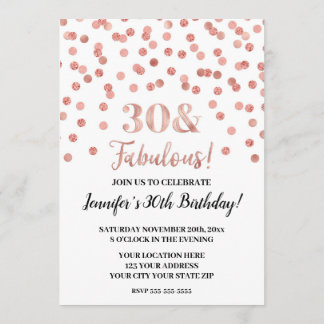 Rose Gold Glitzer Confetti 30 und fabelhaft Einladung