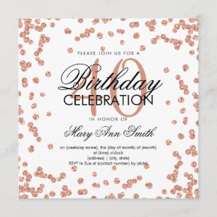 Rose Gold Glitzer Confetti 40. Geburtstag Weiß Einladung