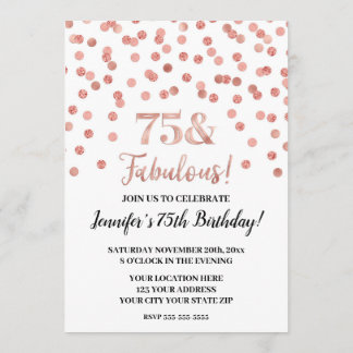 Rose Gold Glitzer Confetti 75 und fabelhaft Einladung