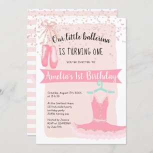 Rose Gold Glitzer Confetti Ballerina 1. Geburtstag Einladung
