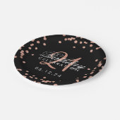 Rose Gold Glitzer Confetti Black 21. Geburtstag Pappteller (Schrägansicht)