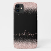 Rose Gold Glitzer Confetti Black Personalisiert Case-Mate iPhone Hülle (Rückseite)