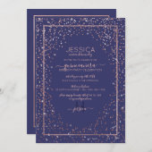 Rose Gold Glitzer Confetti Border Quinceñera Einladung (Vorne/Hinten)